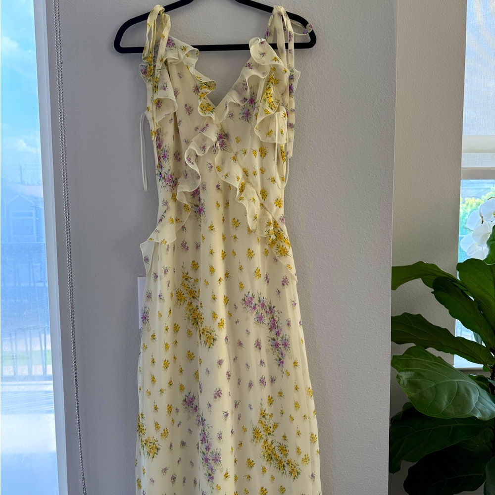 Steve Madden Backless Dress with Floral Accents - Cream, Yellow, Lavender